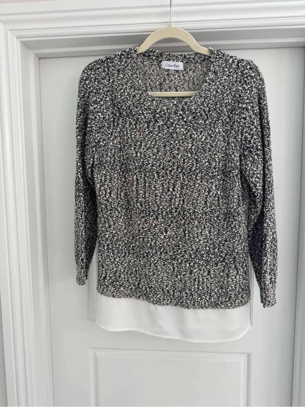 Calvin Klein Black and White Marled Knit Sweater